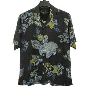 Tommy Bahama Hawaiian Shirt Men's Size Large Blue Silk Paisley  Embossed Aloha.